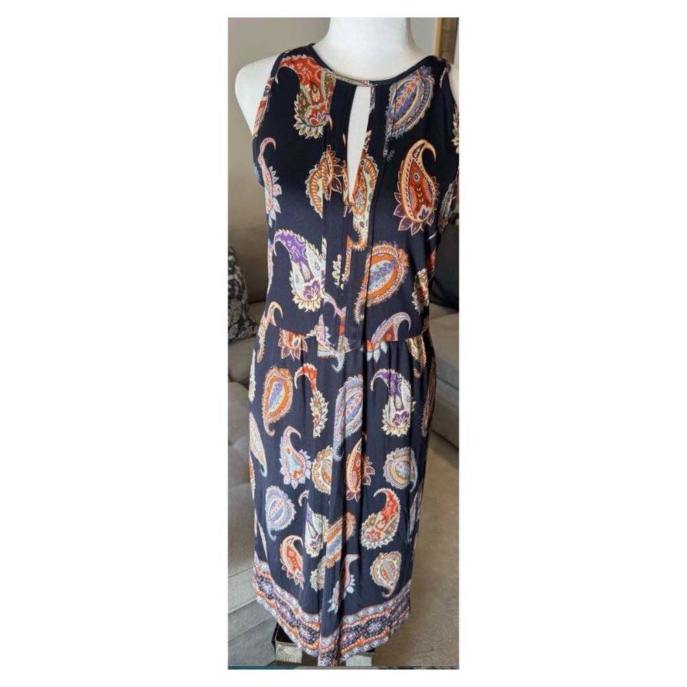 Tory Burch Libby Silk Jersey Keyhole Cut-out Midi Paisley Dress Size Medium